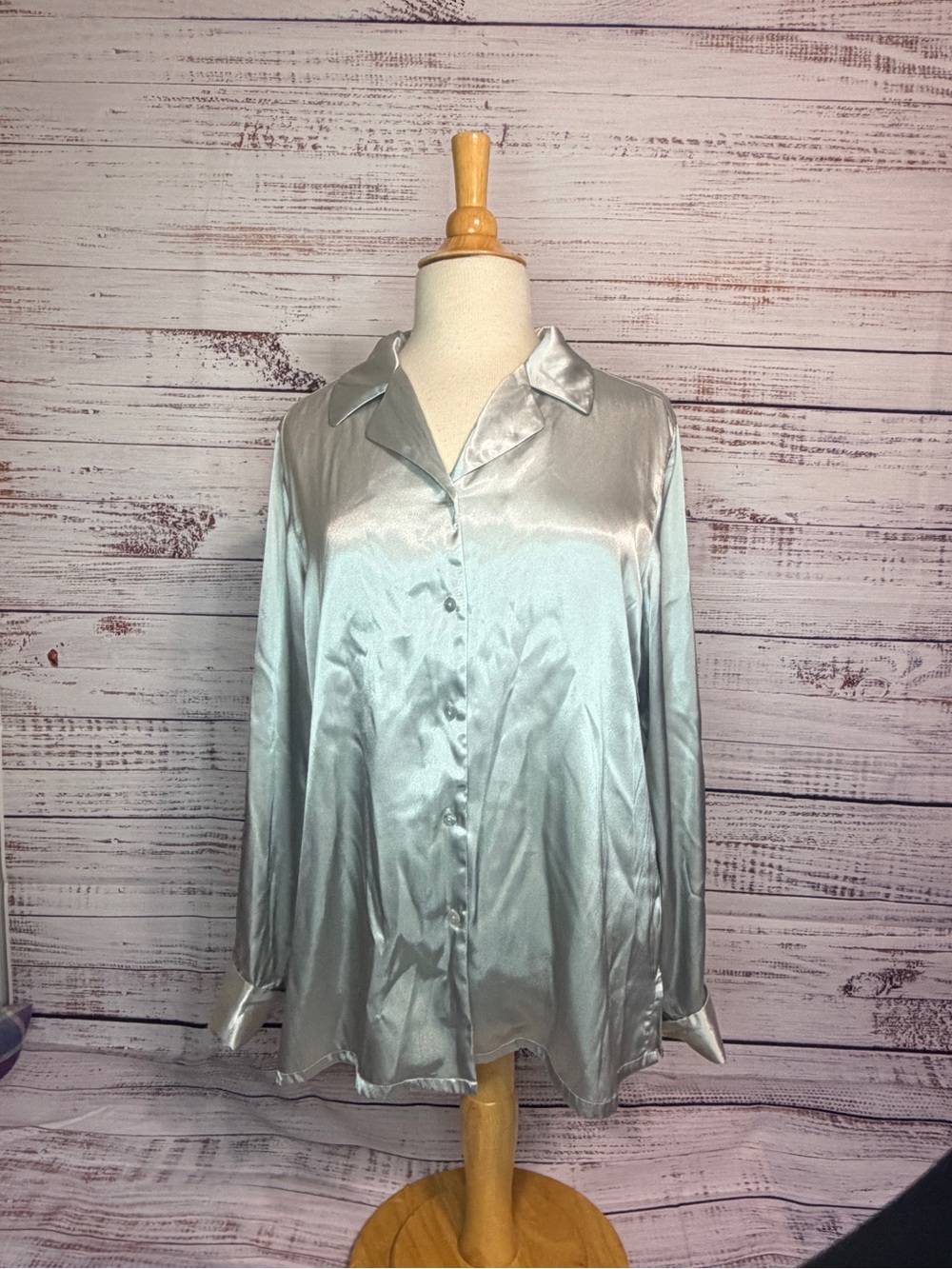 Worthington Silver Satin Button-Front Blouse
